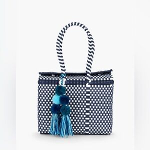 Un Pueblo bonbon mini bag Navy and White Woven Tote Bag